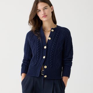 J.Crew + Cable-Knit Cardigan Sweater