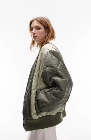 Topshop + Colorblock Quilted Bomber Jacket