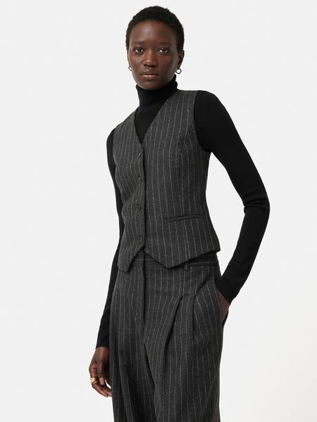 Jigsaw + Italian Wool Tailored Pinstripe Waistcoat | Grey