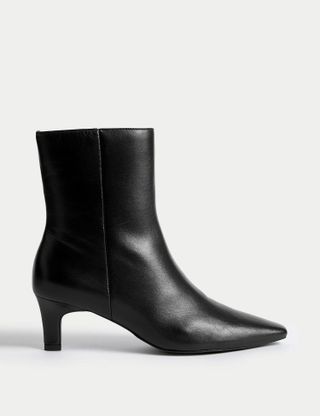 M&S Collection + Leather Kitten Heel Chisel Toe Ankle Boots