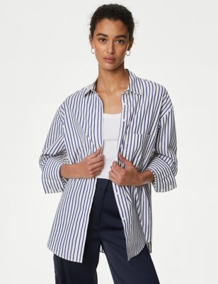 M&S Collection + Pure Cotton Striped Collared Shirt