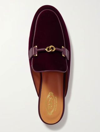 Tod's + Embellished Leather-Trimmed Velvet Slippers