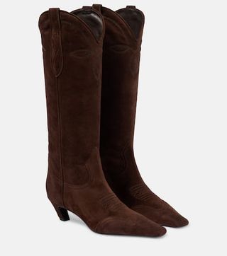 Khaite + Dallas 45 Suede Knee-High Boots in Brown