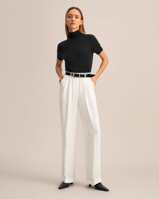 Lily Silk + Timeless Pleated Wide-Leg Dense Silk Trousers