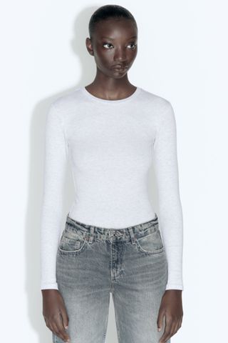 Zara + Long Sleeve Modal Bodysuit