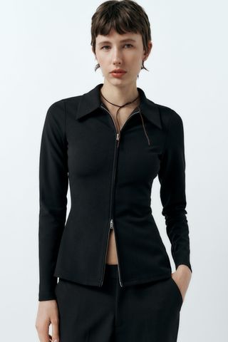 Zara + Zippered Stretch Top
