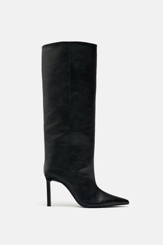 Zara + Straight Shaft Knee High Heeled Boot