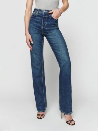 The Reformation + Cynthia High Rise Straight Long Jeans