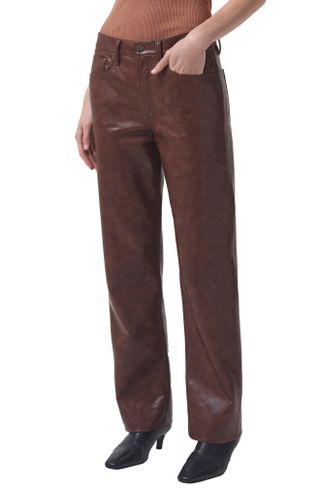 Agolde + Sloane High Waist Straight Leg Recycled Leather Pants in Cola