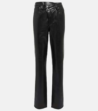 Agolde + Criss-Cross High-Rise Faux Leather Pants in Black