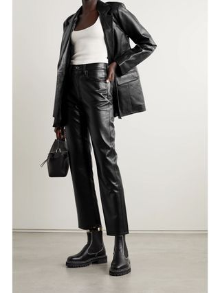 Agolde + + Net Sustain 90s Pinch Waist Leather-Blend Straight-Leg Pants