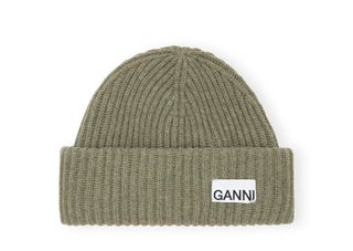 Ganni + Oversized Wool Rib Knit Beanie