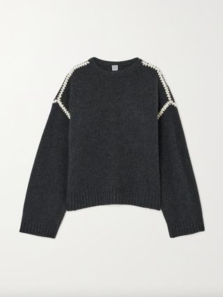 Toteme + Oversized Embroidered Wool and Cashmere-Blend Sweater