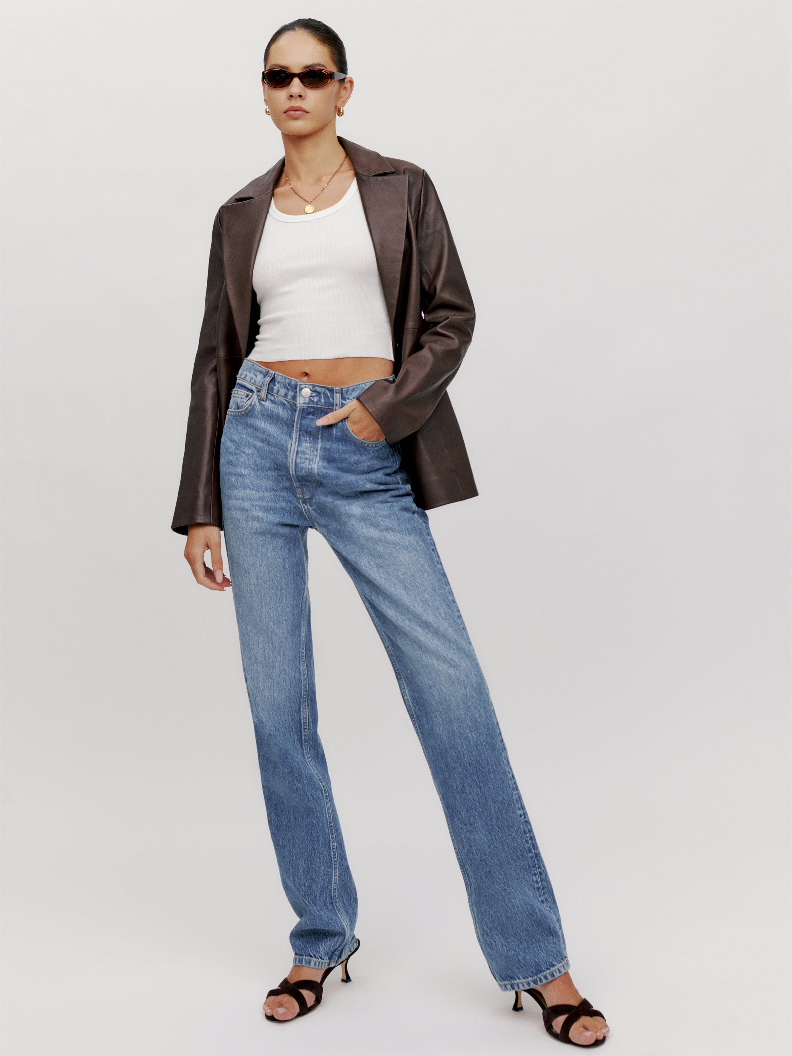 Reformation + Cynthia High Upward push Straight Prolonged Jeans