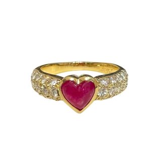 Van Cleef & Arpels + 18k Yellow Gold Pavé Diamond Heart Ruby Ring