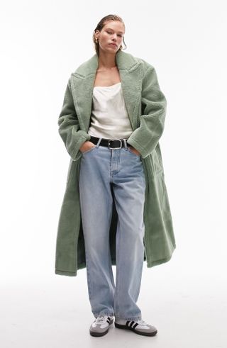 Topshop + High Pile Fleece Longline Coat