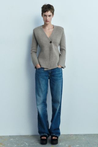 Zara + Wool-Blend Peplum Knit Blazer