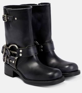 Miu Miu + Buckled Leather Ankle Boots in Black