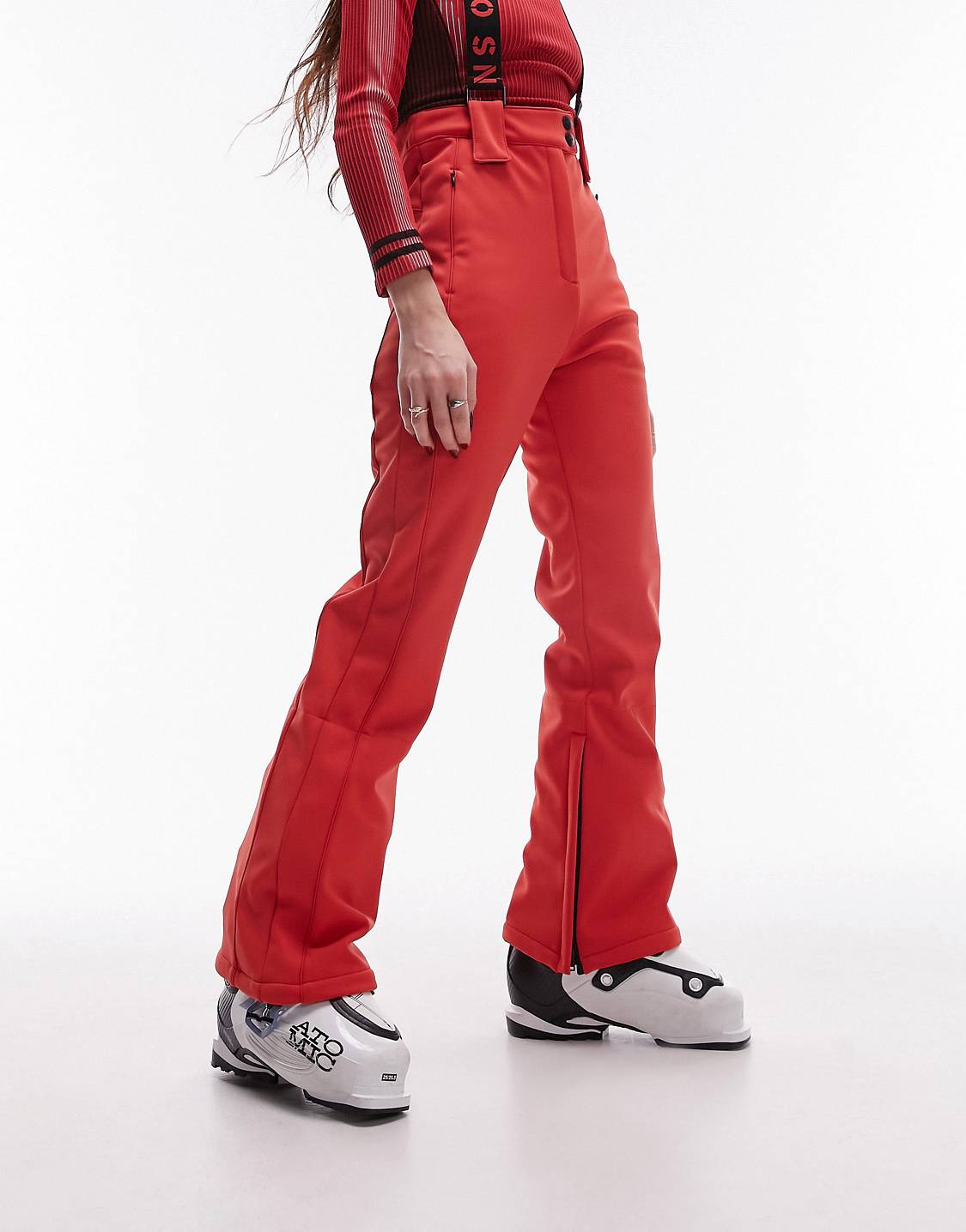 Topshop + Sno Flared Ski Trouser With Braces in Red