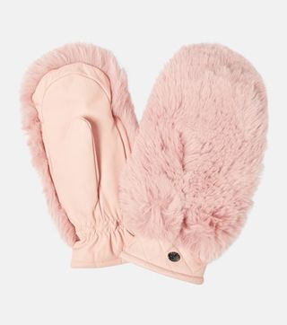 Goldbergh + Hill Faux Shearling and Leather Mittens in Pink