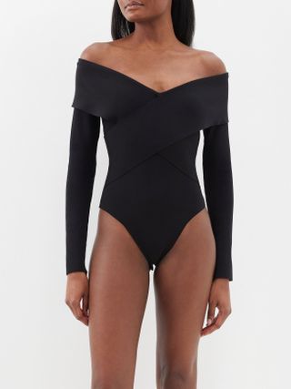 Roland Mouret + Off-Shoulder Flat Knit Bodysuit