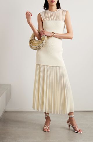 Proenza Schouler + Niki Layered Pleated Jersey and Ribbed-Knit Midi Dress