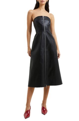 French Connection + Claudia Faux Leather Zip Front Strapless Dress