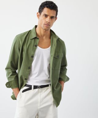 Todd Snyder + Relaxed One Pocket Utility Shirt in Olive