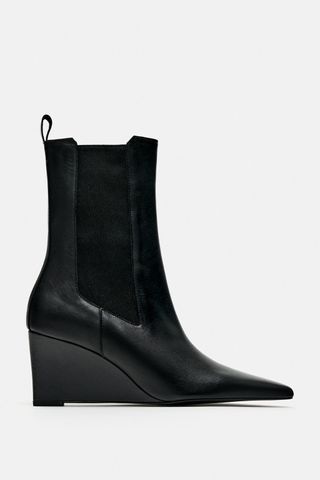 Zara + Leather Wedge Ankle Boot