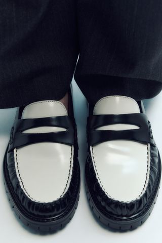 Zara + Contrast Leather Loafers