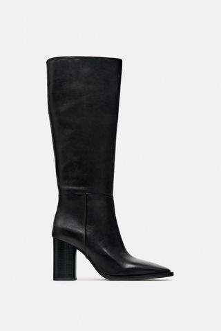 Zara + Leather Block Heel Boots