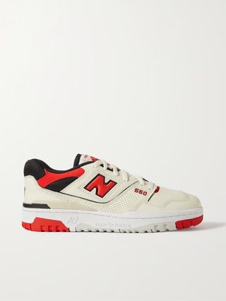 New Balance + 550 Mesh-Trimmed Leather Sneakers