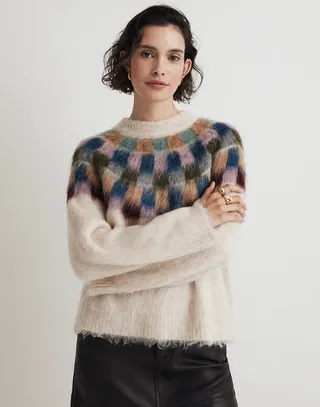Madewell + Brushed Checkerboard Fair Isle Oversized Sweater