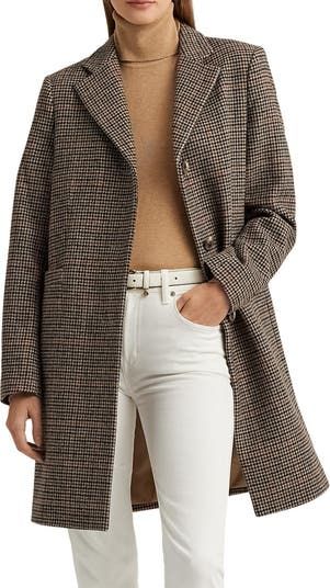 Lauren Ralph Lauren + Houndstooth Check Wool Blend Coat
