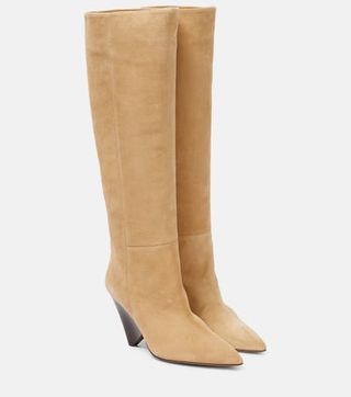 Isabel Marant + Lakita Suede Knee-High Boots in Beige