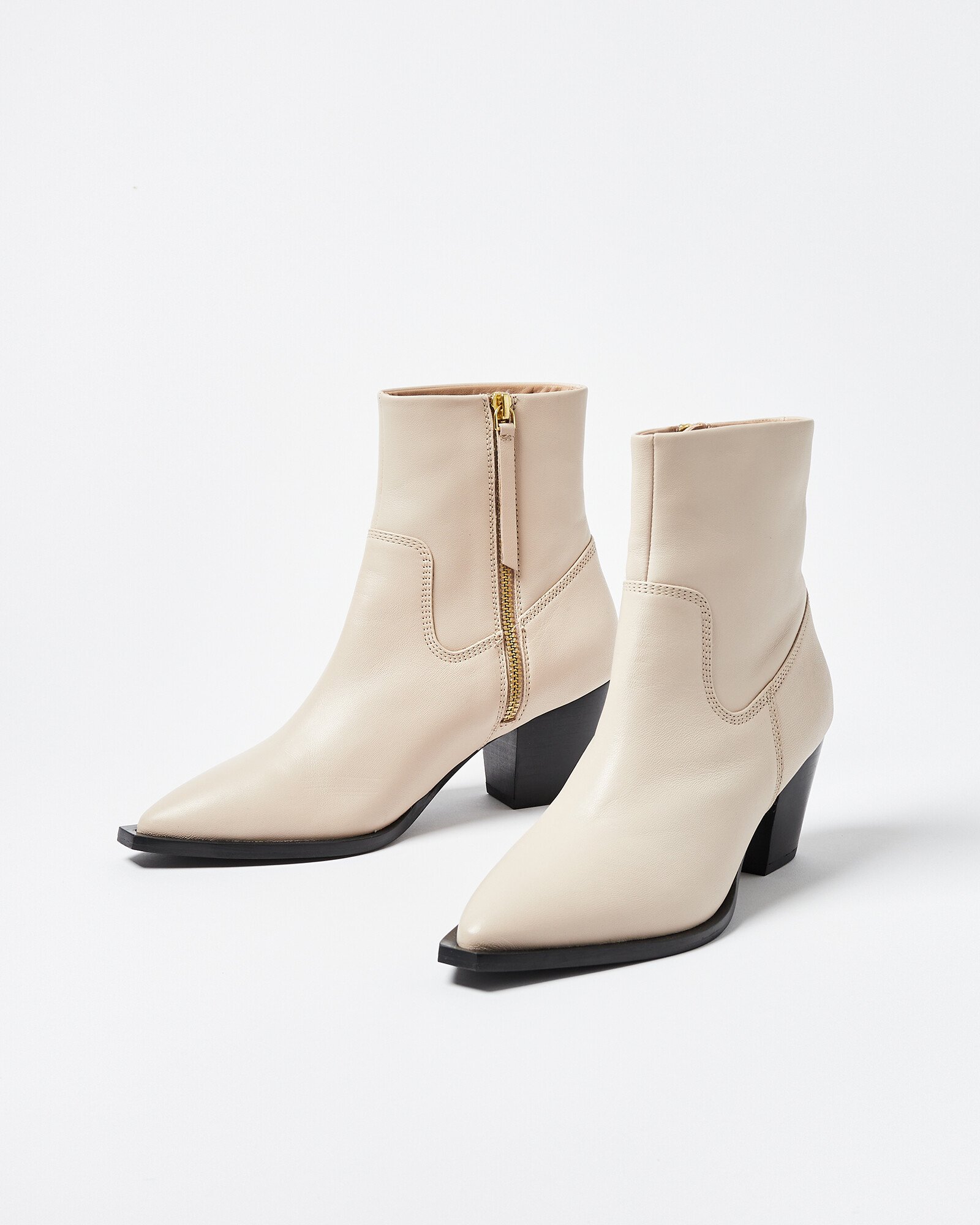 Oliver Bonas + Western Off White Leather Heeled Boots