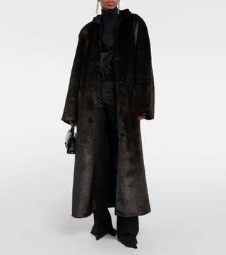 Balenciaga + Faux Fur Coat in Brown