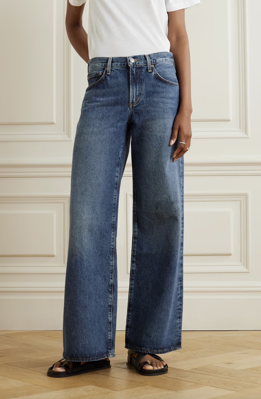 AGOLDE + Clara Dishevelled Low-Upward thrust Flared Natural Jeans