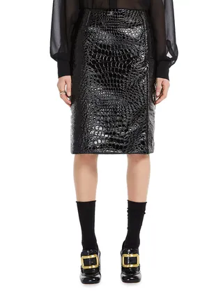 Sportmax + Croc-Embossed Faux Leather Pencil Skirt