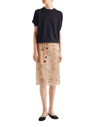 Prada + Mirror Embellished Organza Midi Skirt