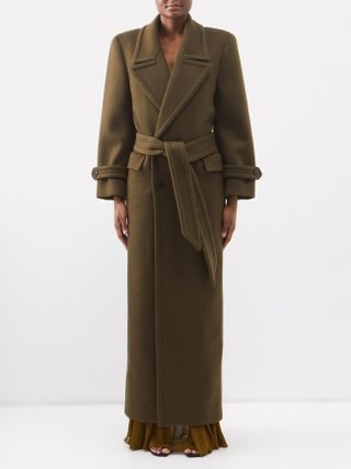 Saint Laurent + Belted Wool Oversized Long Coat