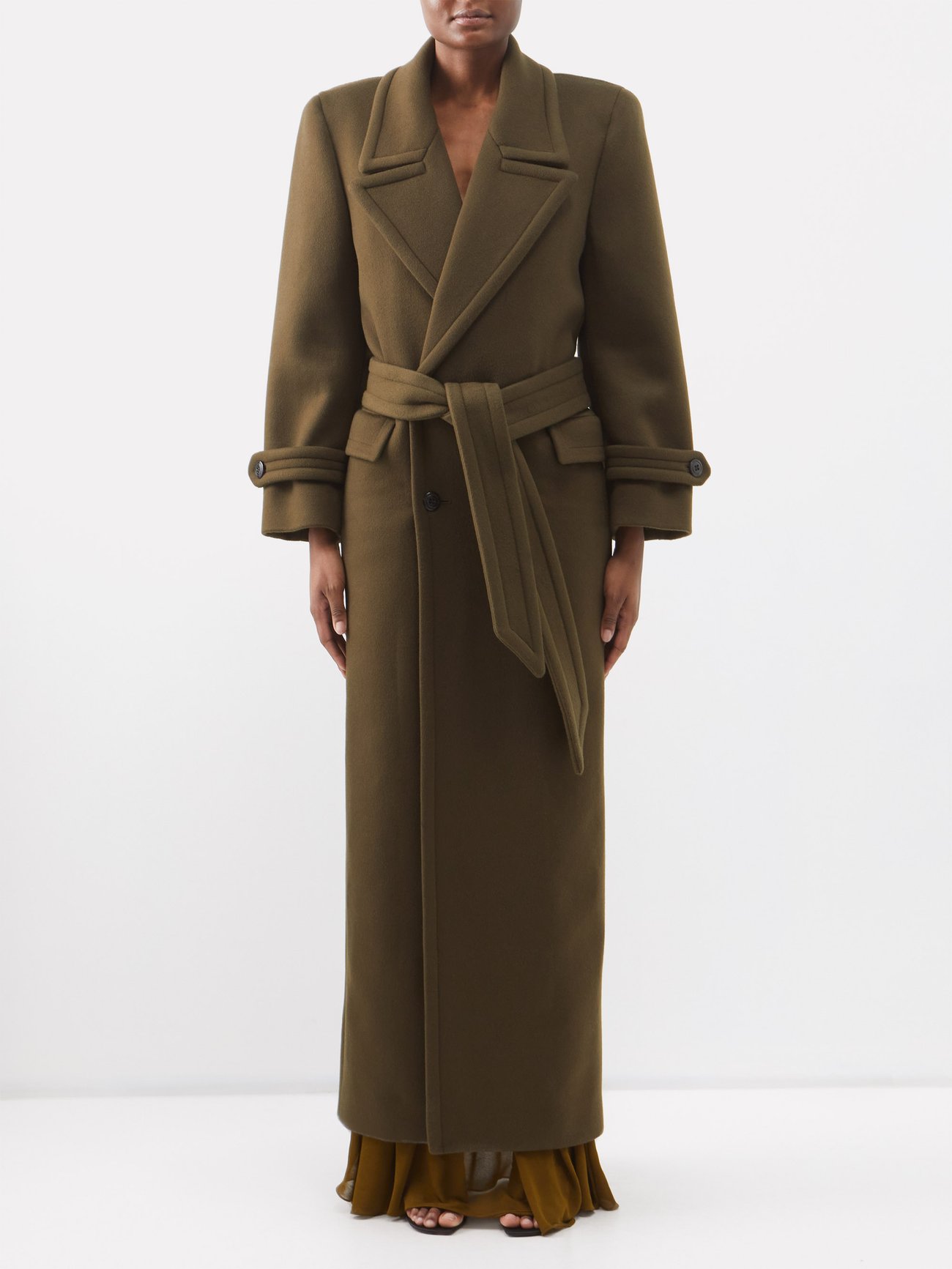 Saint Laurent + Belted Wool Outsized Long Coat