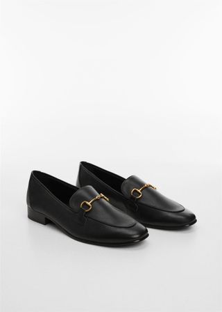 Mango + Leather Moccasins With Metallic Detail