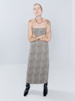 Raey + Leopard-Print Bandeau-Neck Crepe Midi Dress