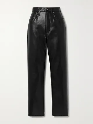 Agolde + 90s Pinch Waist Leather-Blend Straight-Leg Pants