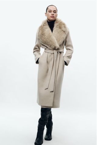 Zara + Faux-Fur Collar Coat