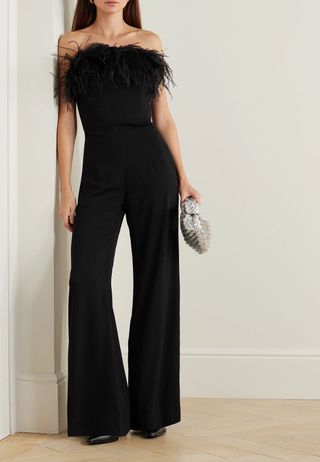 16arlington + Taree Strapless Feather-Trimmed Crepe Jumpsuit