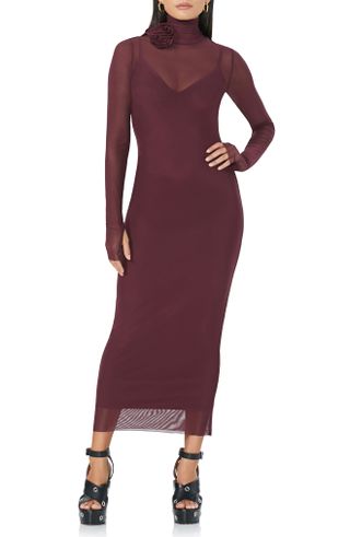 Afrm + Shailene Rosette Long Sleeve Sheer Dress