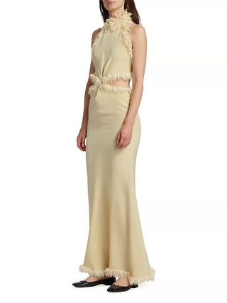 Tove + Xin Silk Feather-Trim Gown