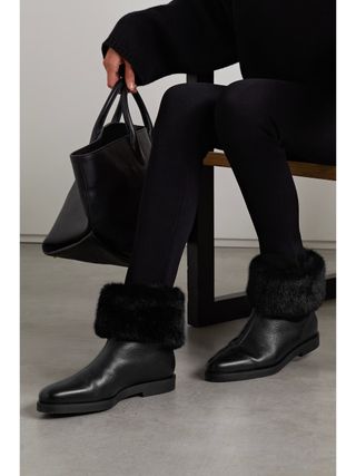 Toteme + The Off-Duty Faux Fur-Lined Textured-Leather Boots